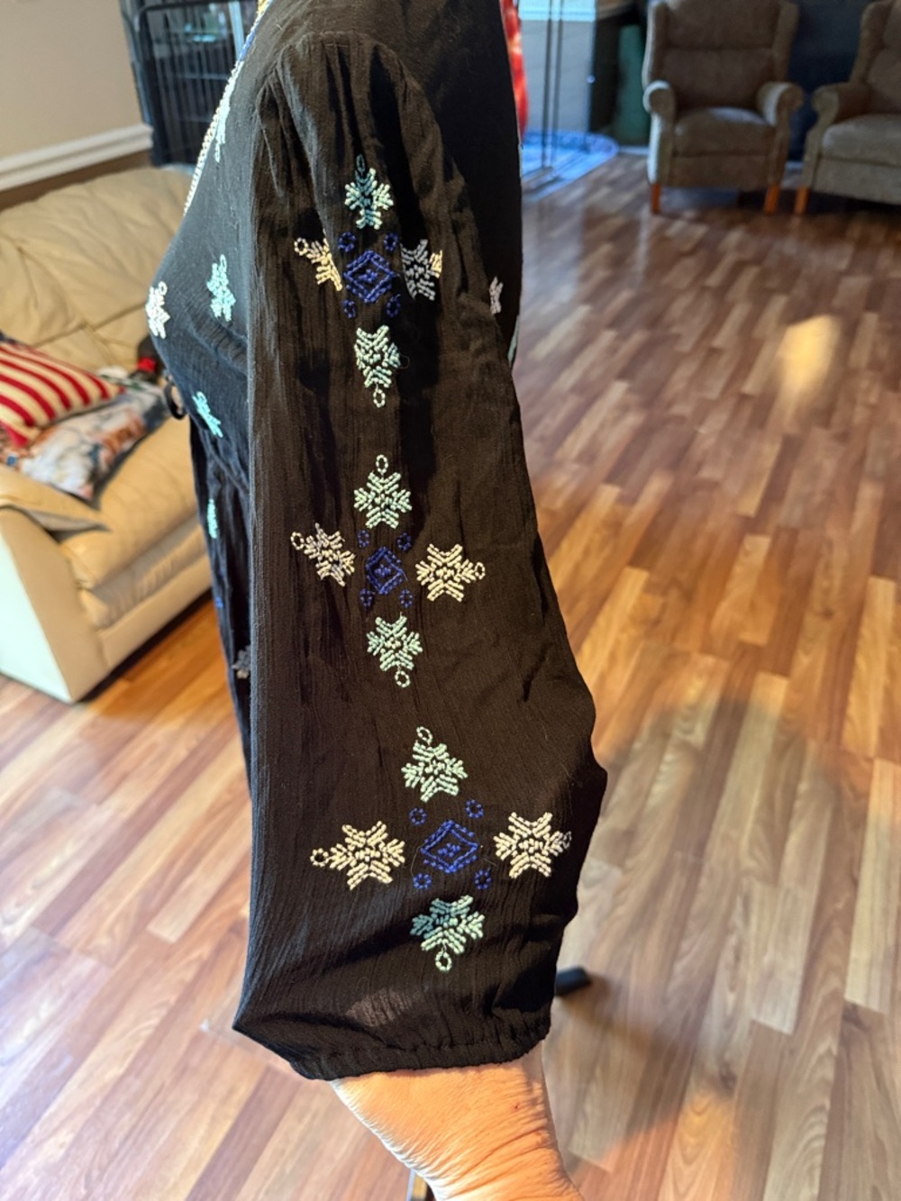 Free People size XS black designed slightly sheer dress or worn as a tunic - Picture 2 of 7
